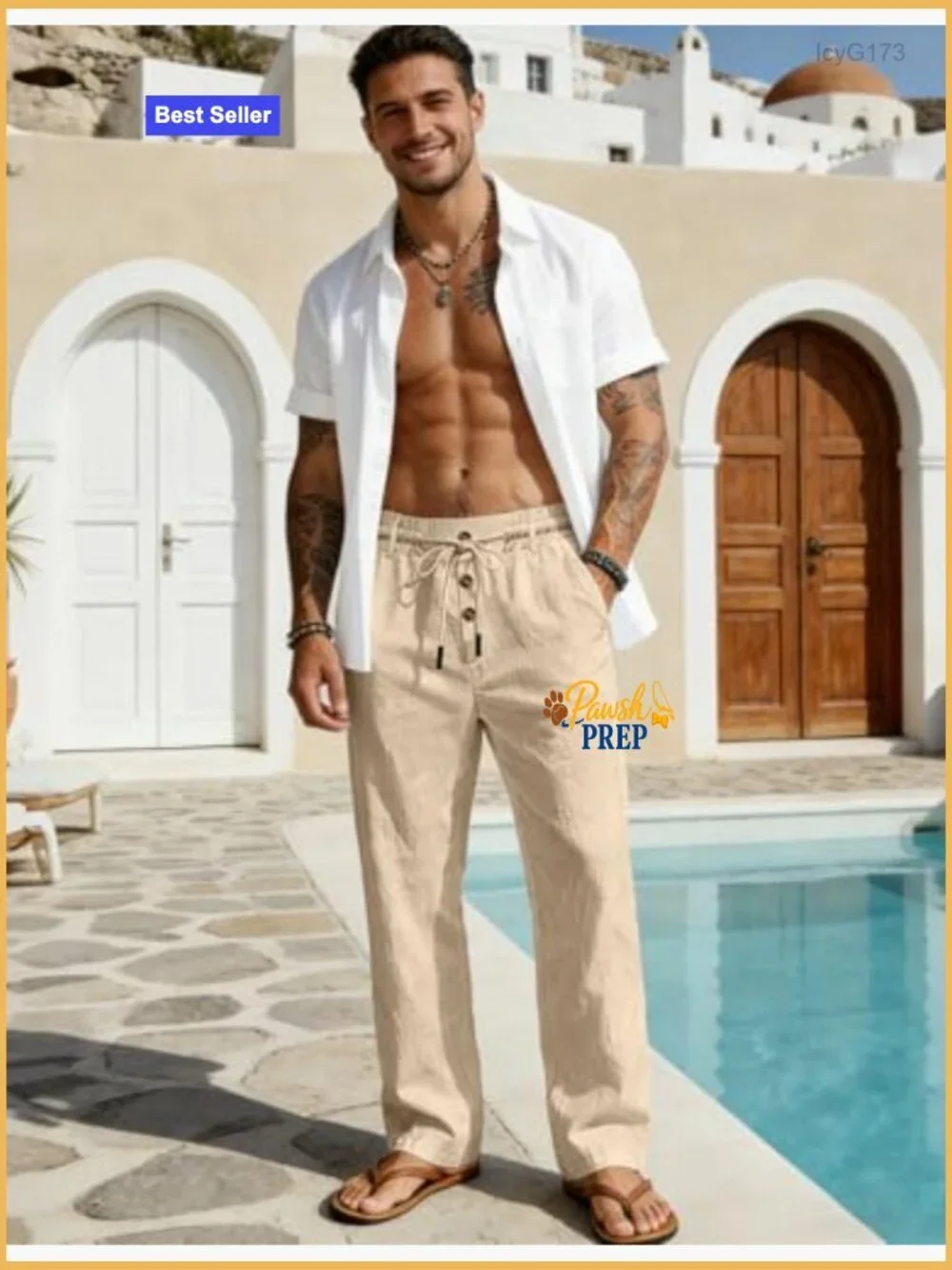 Men's Casual Linen Pants Elastic Waist Drawstring Summer Lightweight Pants